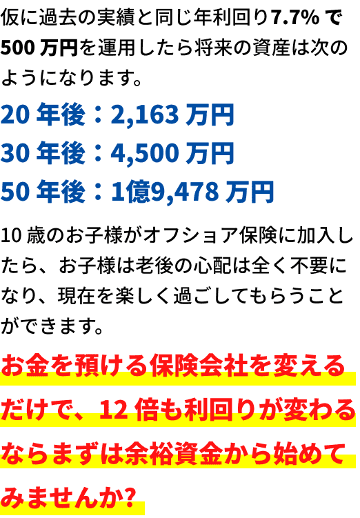 お金を預ける保険会社を変えるだけで、１２倍も利回りが変わるならまずは余裕資金から始めてみませんか？